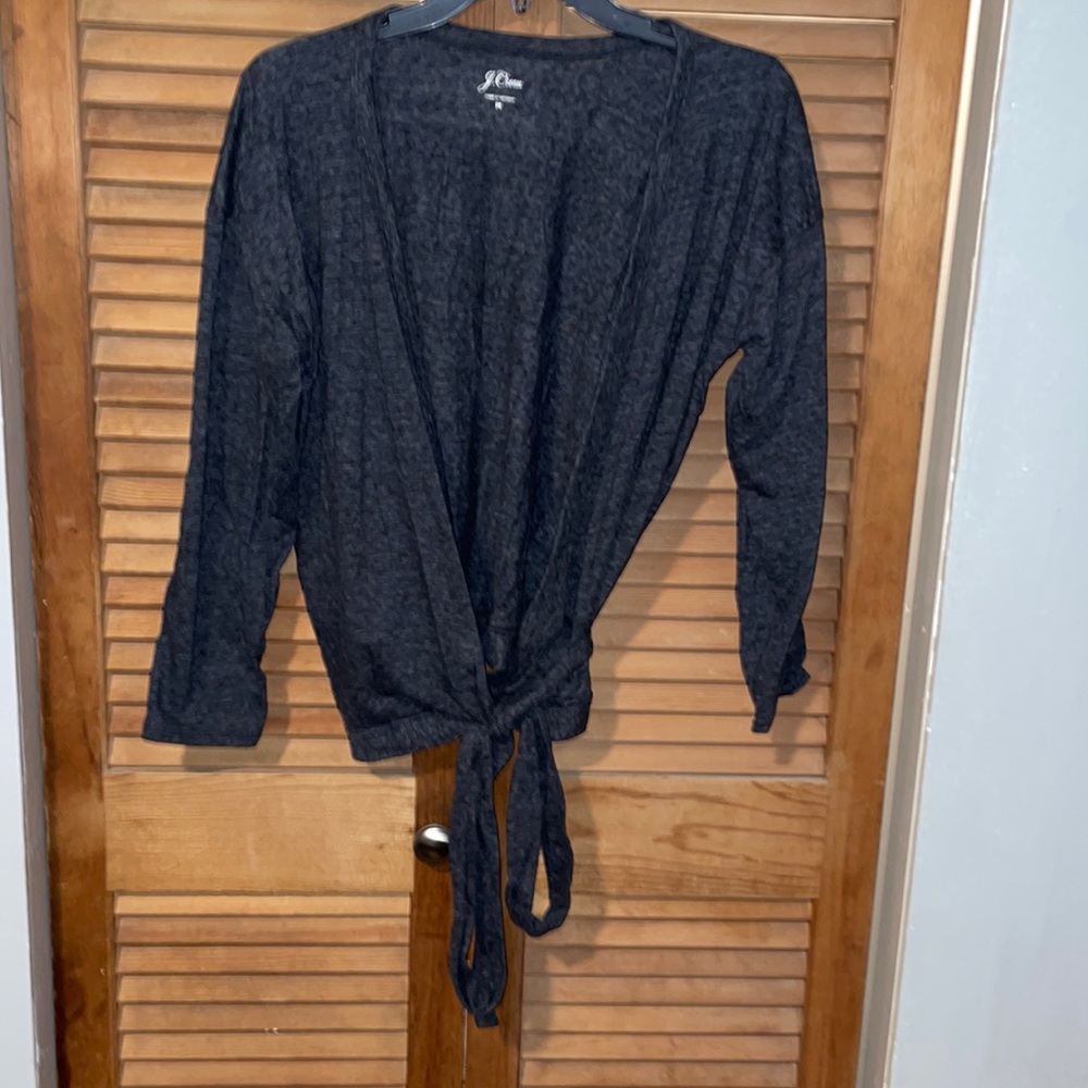 j crew charcoal wrap around tie cardigan, size M